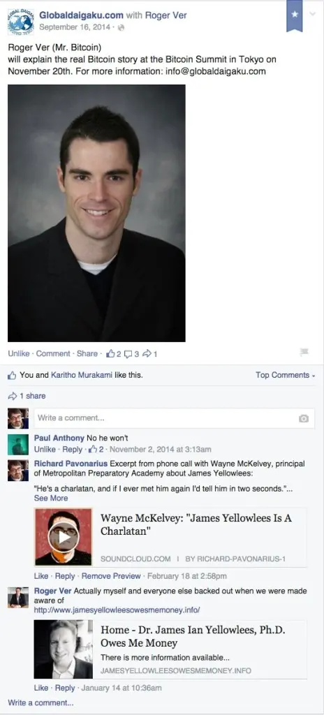 Bitcoin Summit post on Global Daigaku Facebook page
