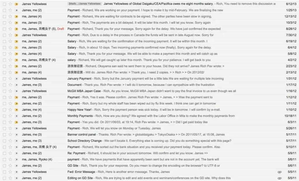 Some of the e-mails I've received from James Yellowlees